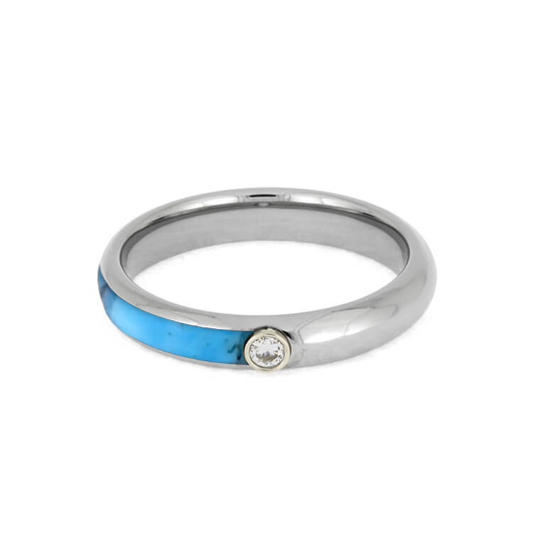 Womens Moissanite Wedding Band With Turquoise And Titanium-3479 - Jewelry by Johan