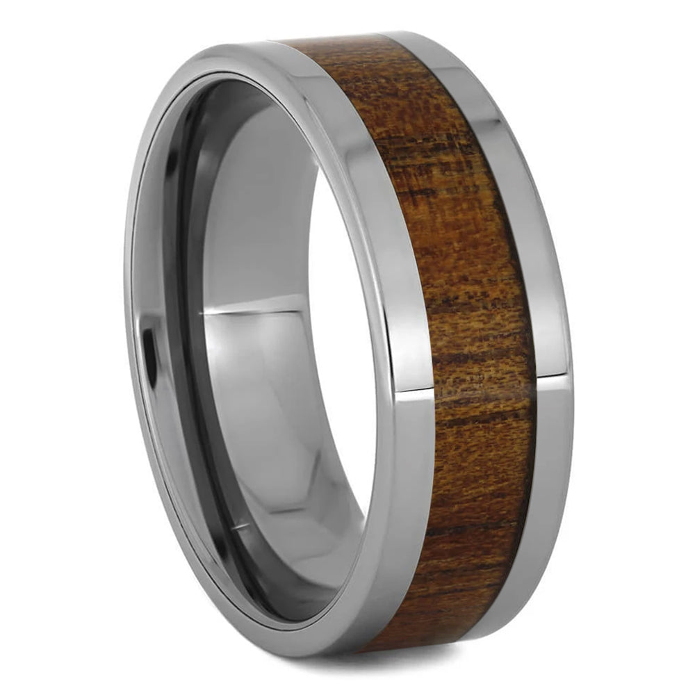Koa Wood Inlaid on a Titanium Wedding Band