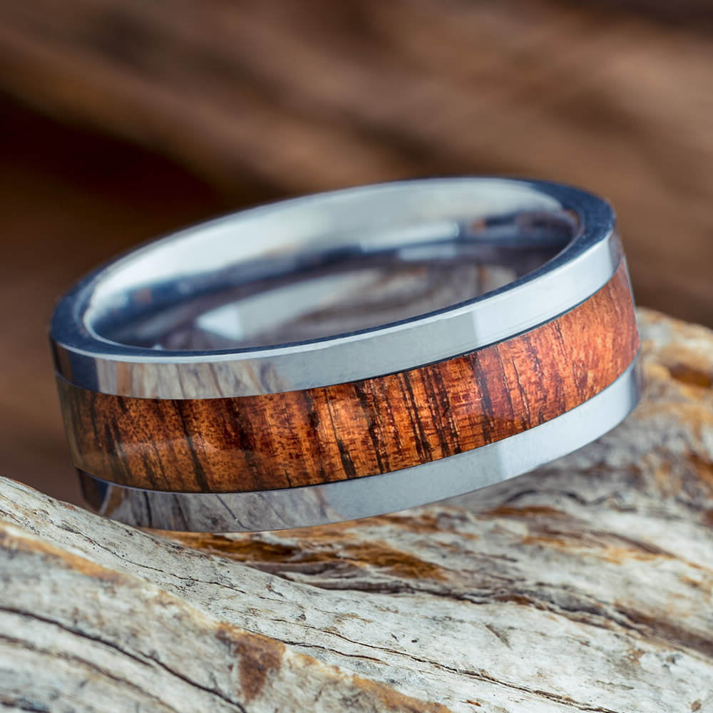 Diamond Ring Koa Titanium Wedding Bands Men's Titanium Diamond