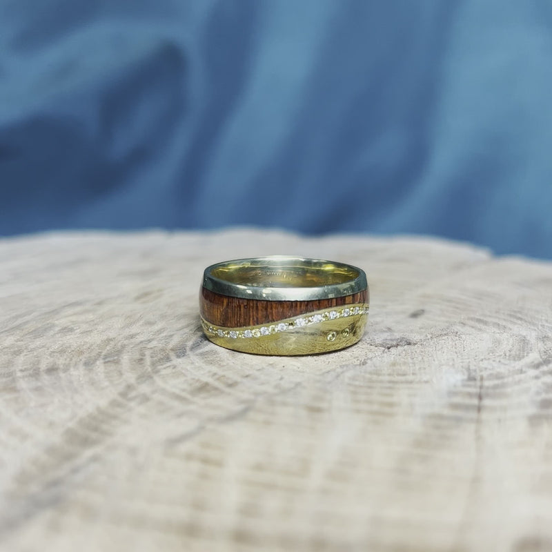 Gemstone Eternity Wedding Band with Leopard Wood