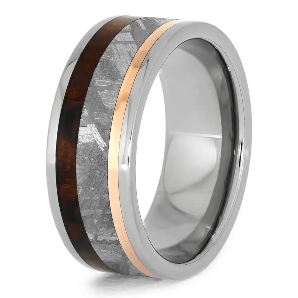 Meteorite Ironwood and Copper Ring in Titanium Band-1134 - Jewelry by Johan
