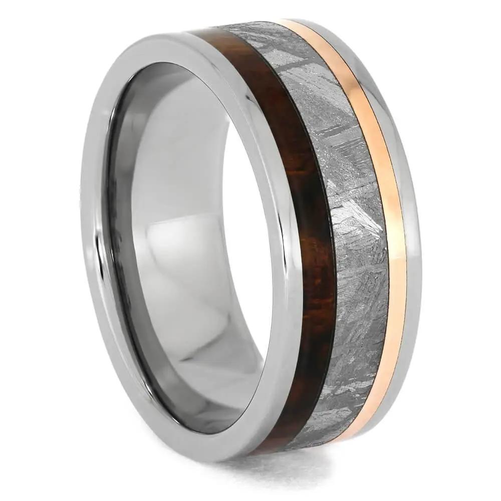 Meteorite Ironwood and Copper Ring in Titanium Band-1134 - Jewelry by Johan