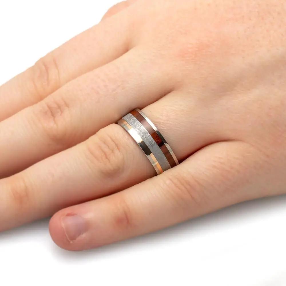 Meteorite Ironwood and Copper Ring in Titanium Band-1134 - Jewelry by Johan