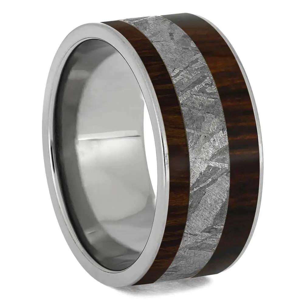 Wood & Meteorite Men's Wedding Band, 10mm Ring - Jewelry by Johan