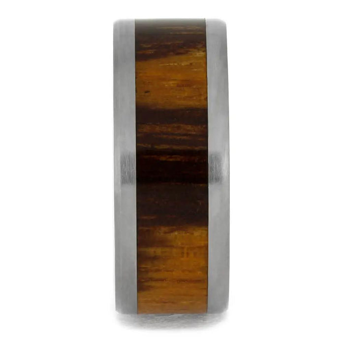 Titanium Wedding Ring with Marble Wood Inlay, Beveled Edge Profile-1160 - Jewelry by Johan