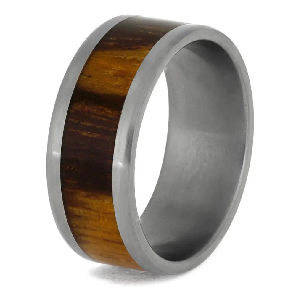 Titanium Wedding Ring with Marble Wood Inlay, Beveled Edge Profile-1160 - Jewelry by Johan
