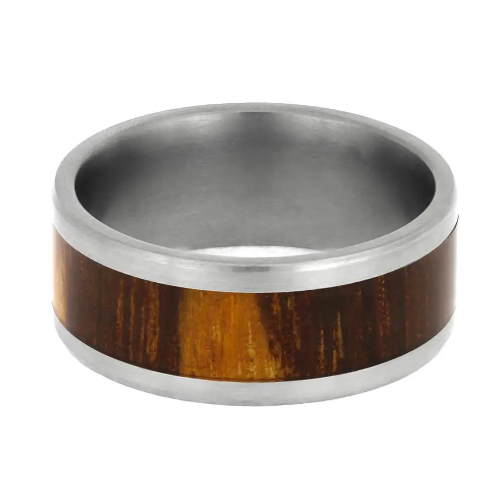 Titanium Wedding Ring with Marble Wood Inlay, Beveled Edge Profile-1160 - Jewelry by Johan