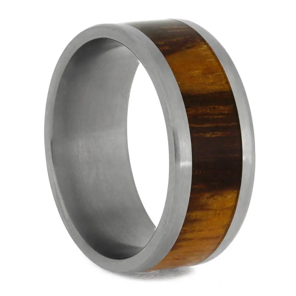 Titanium Wedding Ring with Marble Wood Inlay, Beveled Edge Profile-1160 - Jewelry by Johan