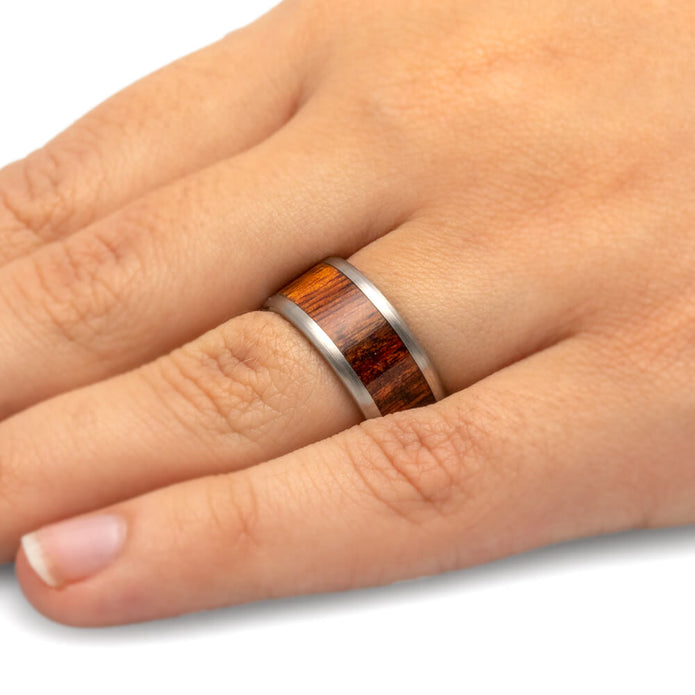 Titanium Wedding Ring with Marble Wood Inlay, Beveled Edge Profile-1160 - Jewelry by Johan