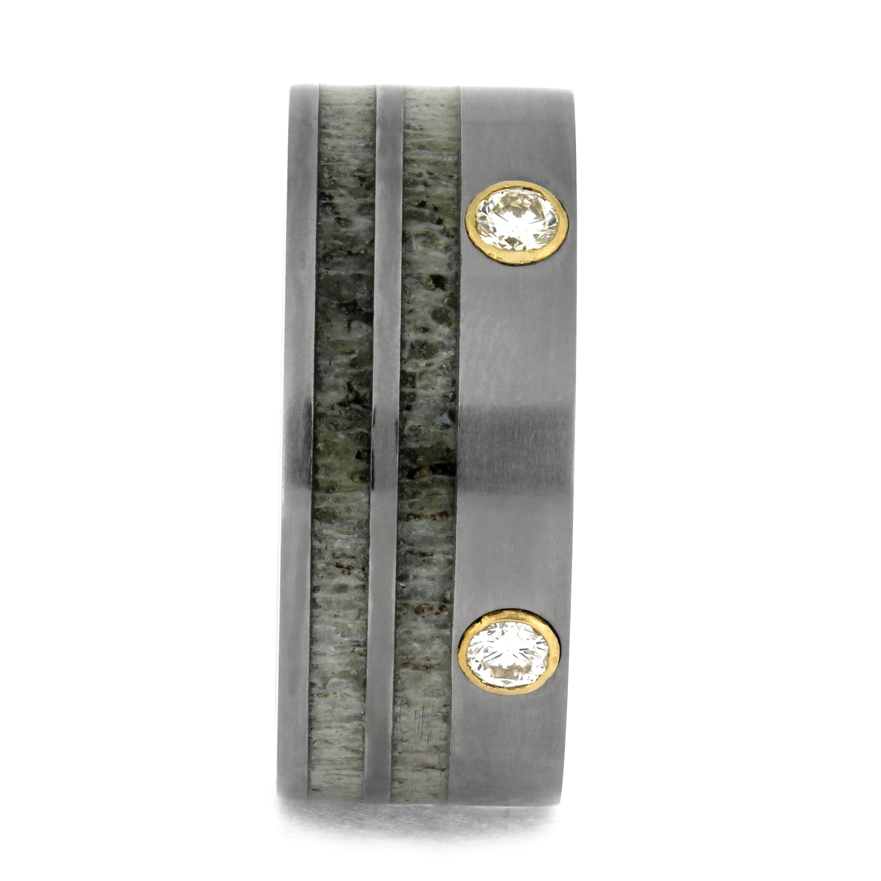 Diamond Ring Accented By Deer Antler In Titanium-1163 - Jewelry by Johan