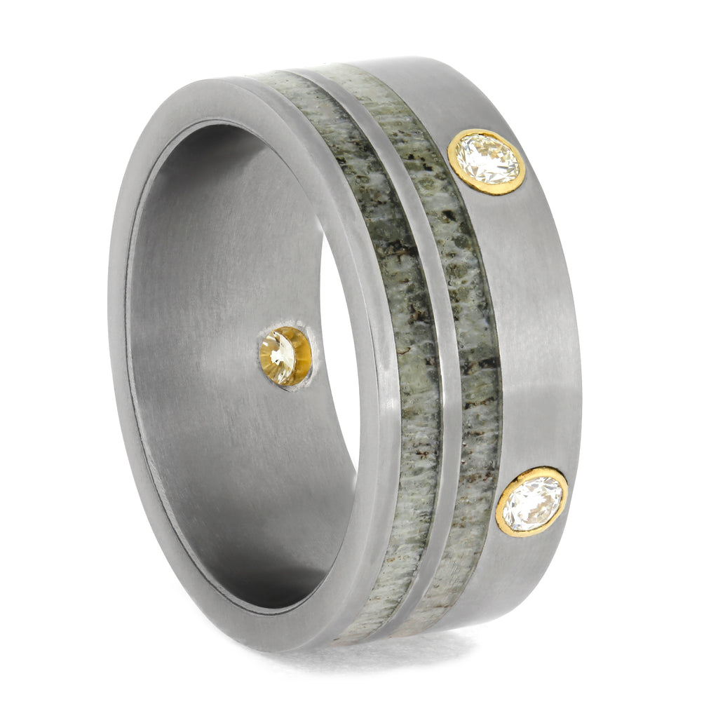 Diamond Wedding Band with Deer Antler in Titanium, Size 11-RS10472 - Jewelry by Johan