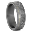 Matte Finish Men's Wedding Band with Meteorite & White Gold Pinstripe
