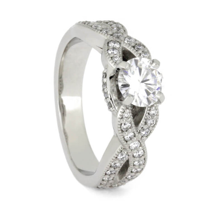 Moissanite Engagement Ring With Diamonds in Platinum-3671 - Jewelry by Johan