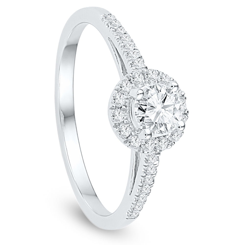 9ct white store gold halo ring