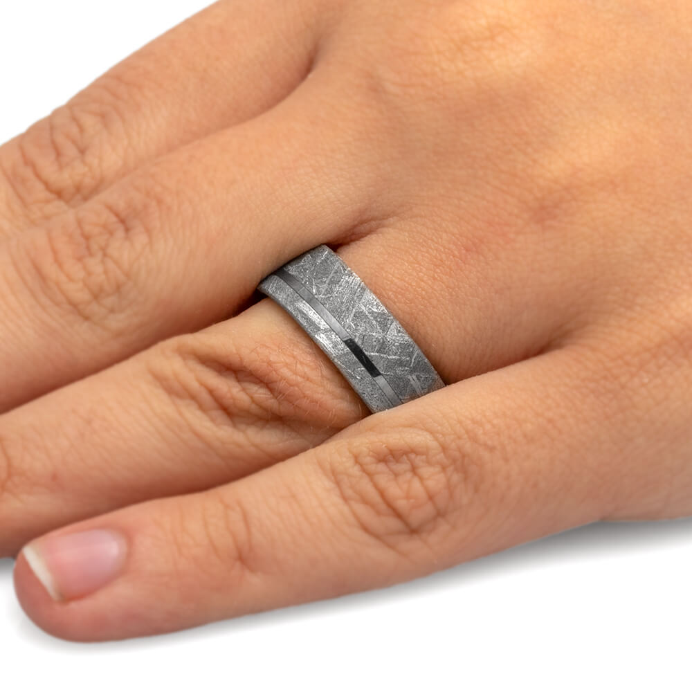 Tungsten Wedding Band with Gibeon Meteorite-1206 - Jewelry by Johan