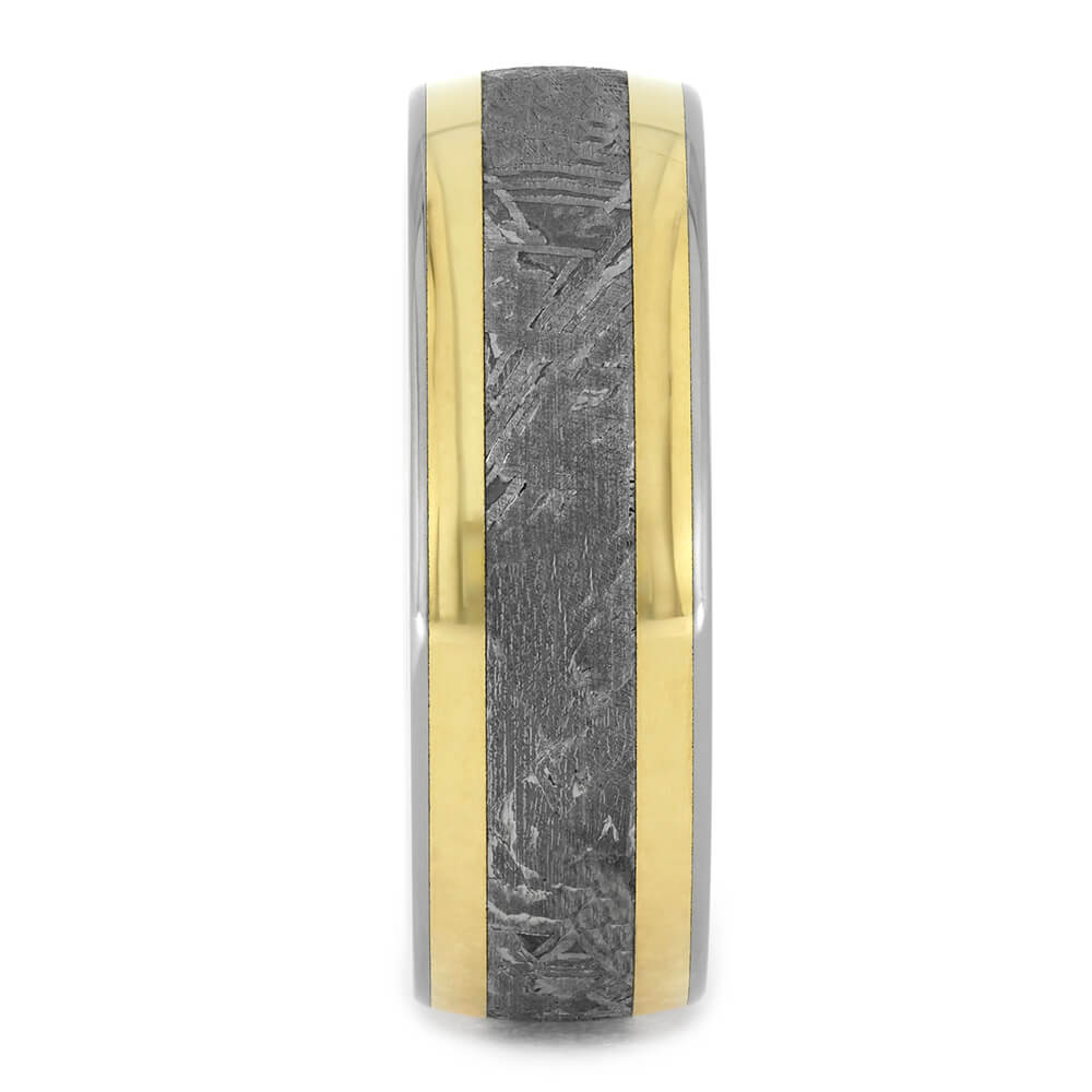 Titanium Men's Wedding Band with Meteorite and Yellow Gold Inlays-1219 - Jewelry by Johan