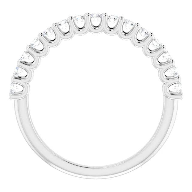 Side view of diamond band with U-shaped prong setting