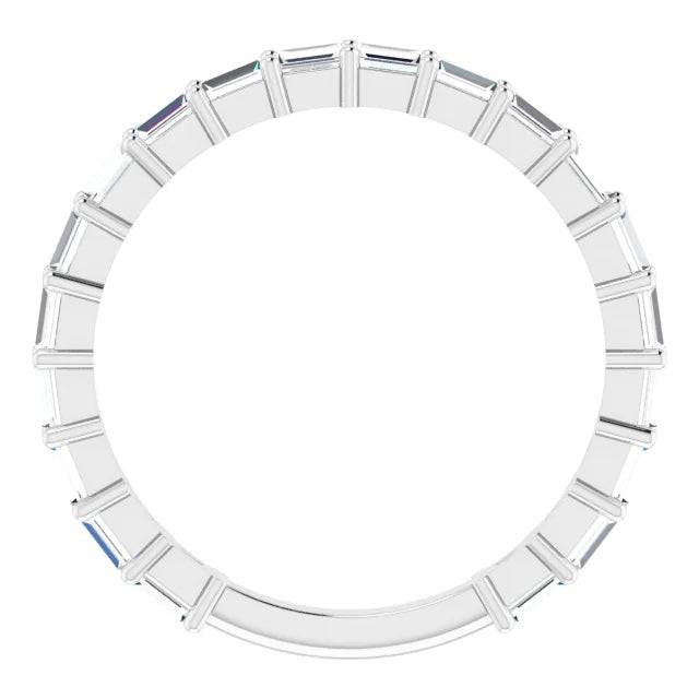 Top view of baguette diamond wedding band