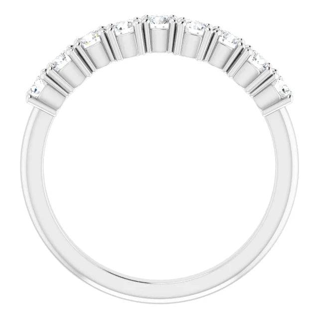 Side view of asymmetrical diamond anniversary band