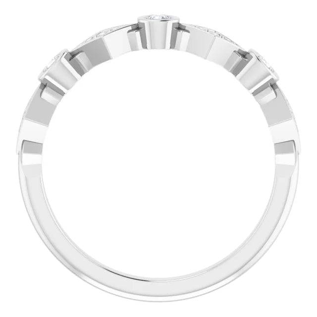 Side view of diamond stackable band with circles and diamonds