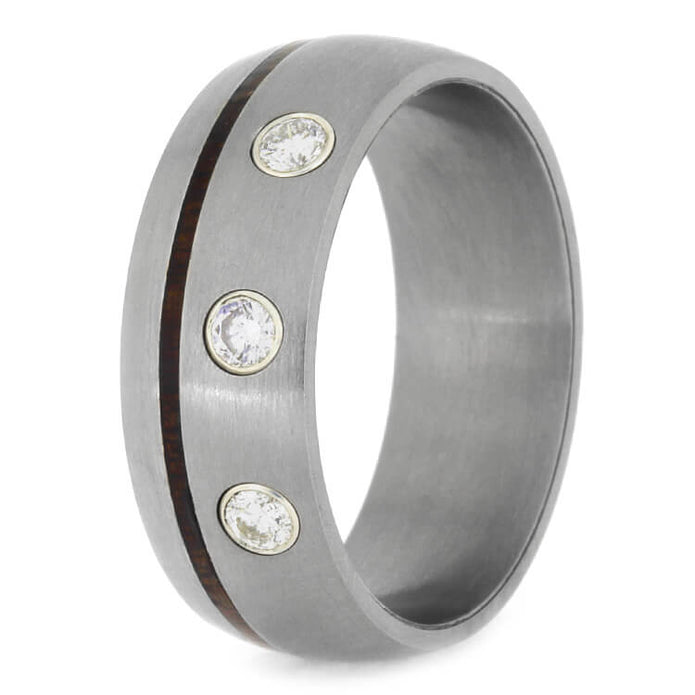 Ipe Wood Wedding Band With Diamonds, Brushed Titanium Ring-2374 - Jewelry by Johan