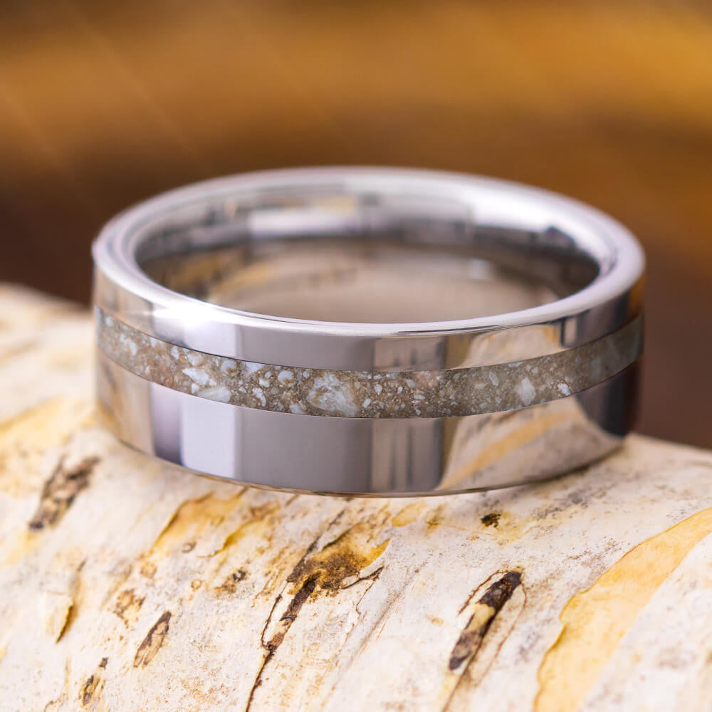 Simple Titanium Ring Inlaid with Ashes