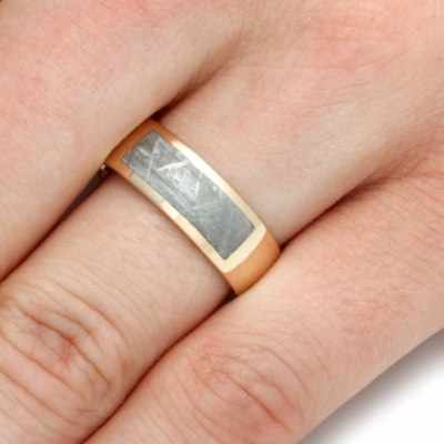 Yellow Gold Men's Wedding Band With Partial Meteorite-2120 - Jewelry by Johan