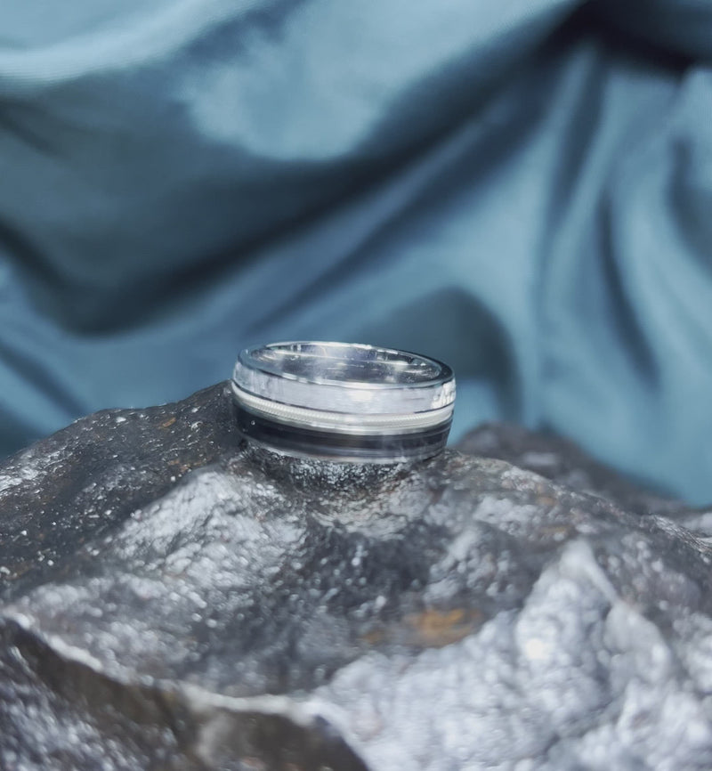 Vinyl Record Ring with Guitar String & Meteorite