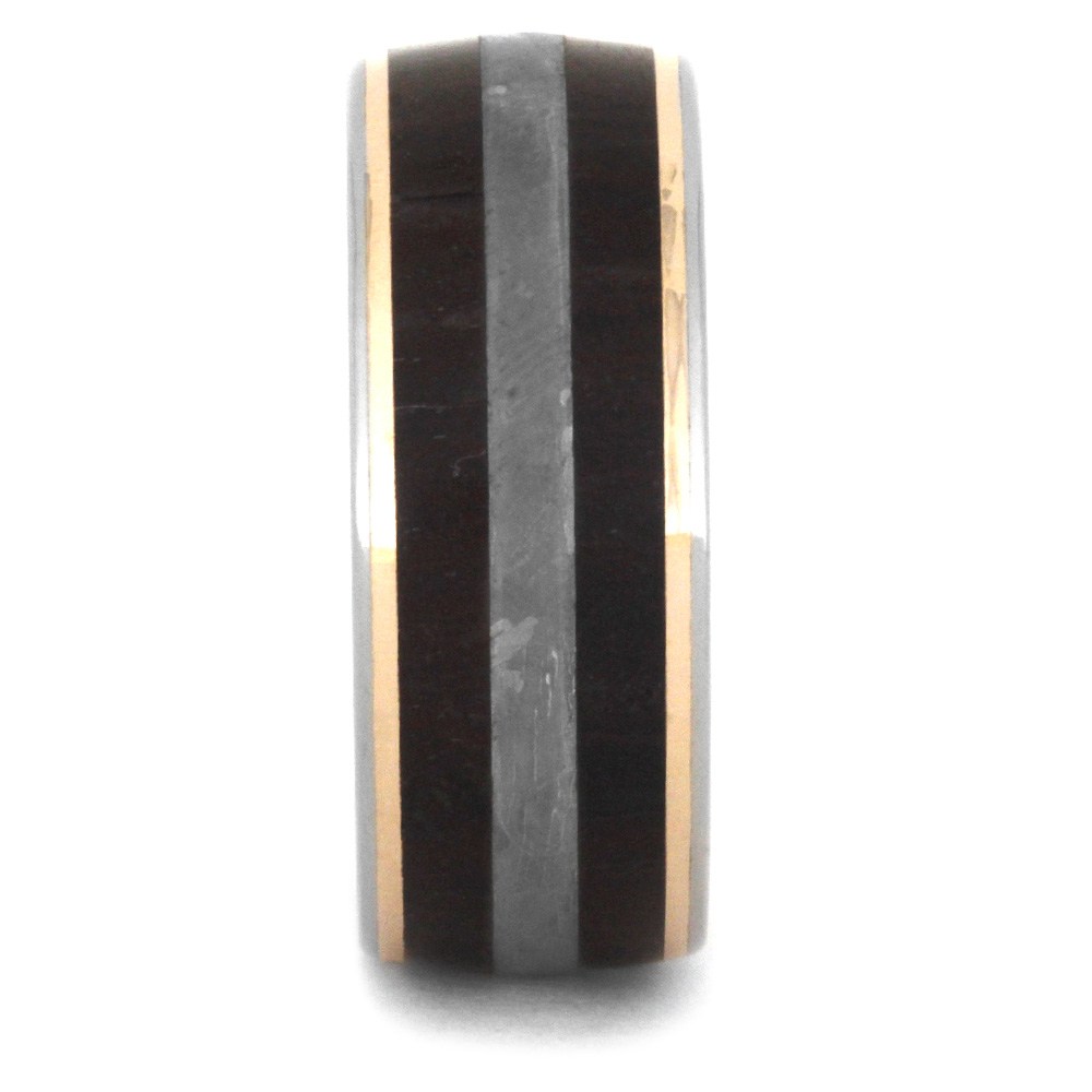 Petrified Wooden Ring, Meteorite Wedding Band With Rose Gold-3551 - Jewelry by Johan