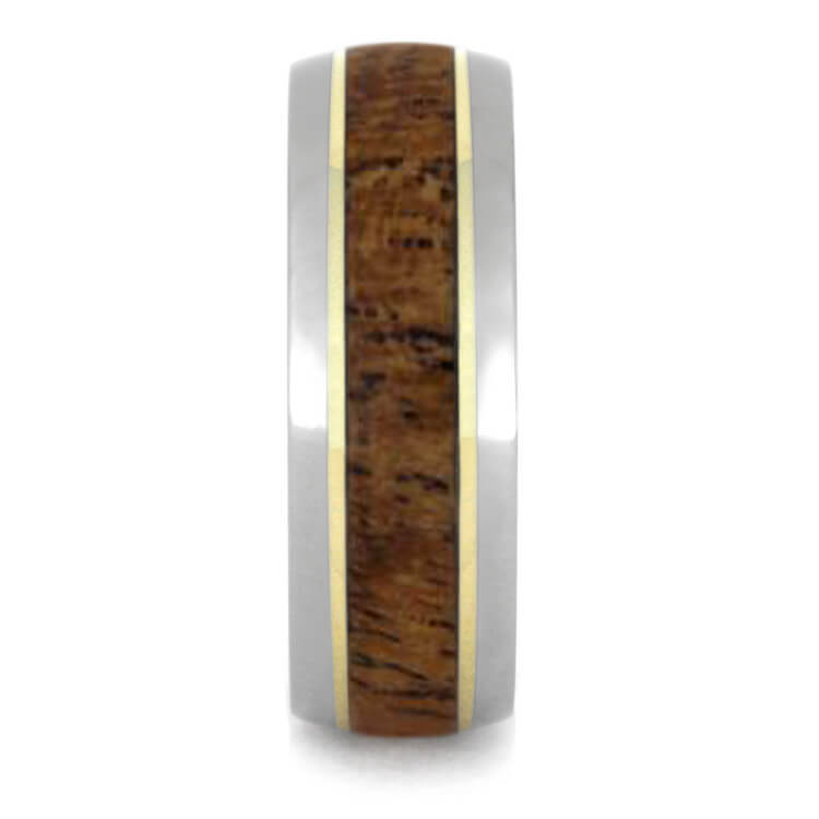 Mesquite Wood Wedding Band With Yellow Gold Strips, Titanium Ring-2622 - Jewelry by Johan