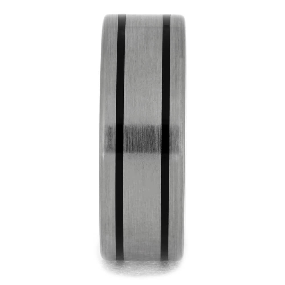 Titanium Ring with Black Enamel Pinstripes-1386 - Jewelry by Johan