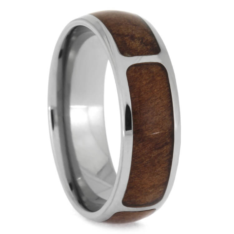 Natural Redwood Ring, Titanium Wedding Band With Partial Wood Inlays-3467 - Jewelry by Johan