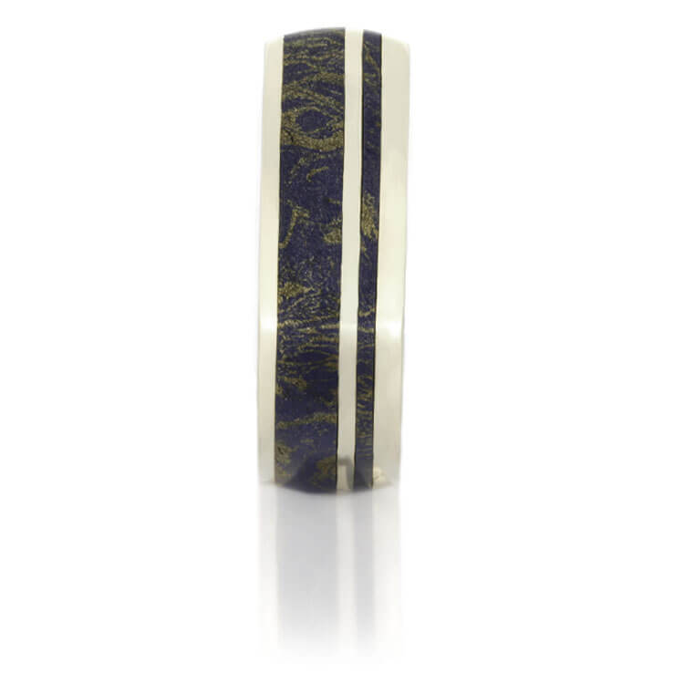 Lapis Mokume Wedding Band, White Gold Ring With Side Accents-DJ1003WG - Jewelry by Johan