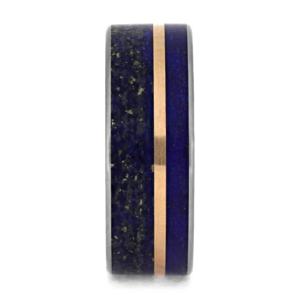 Lapis Lazuli Wedding Band With Rose Gold Pinstripe-3683 - Jewelry by Johan