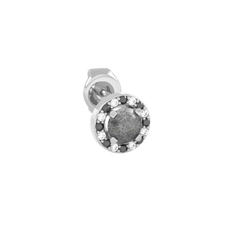 Meteorite Earrings With White And Black Diamonds On 14k White Gold