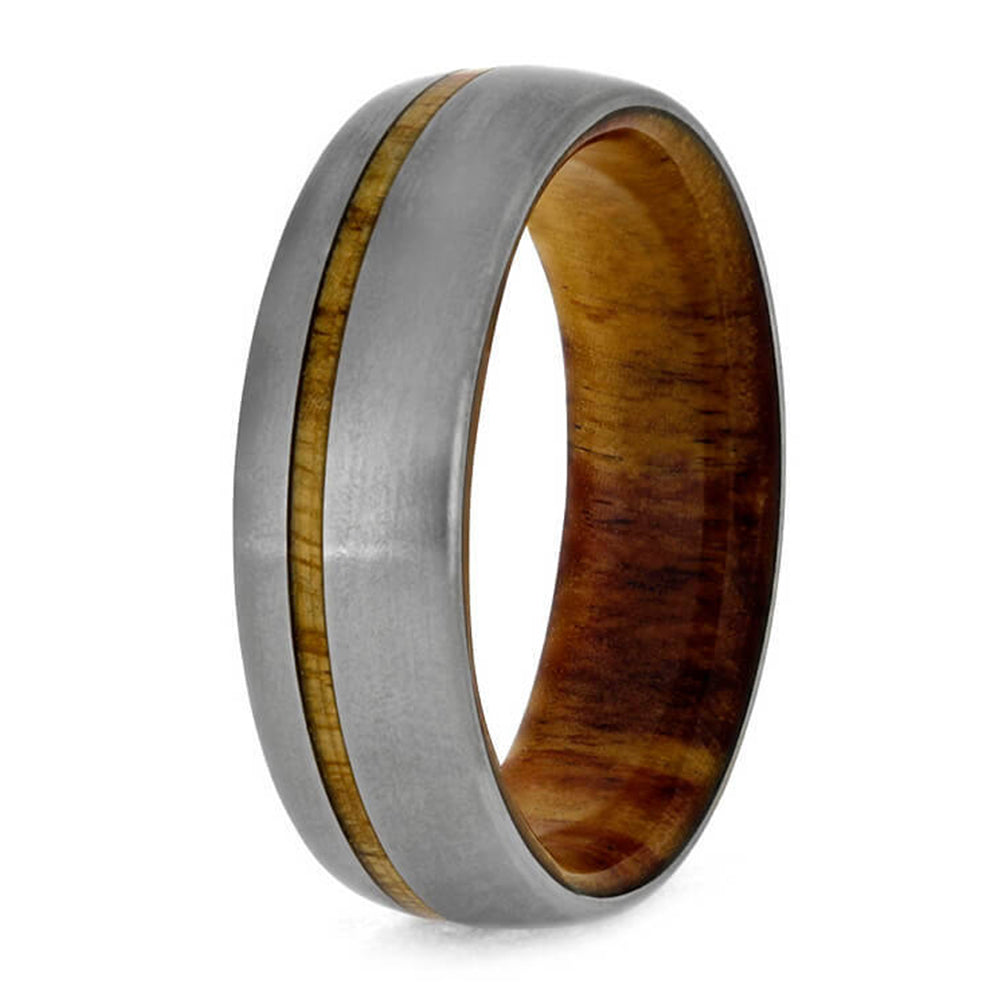 Olive Wood Wedding Ring with Wood Sleeve and Pinstripe-1430 - Jewelry by Johan