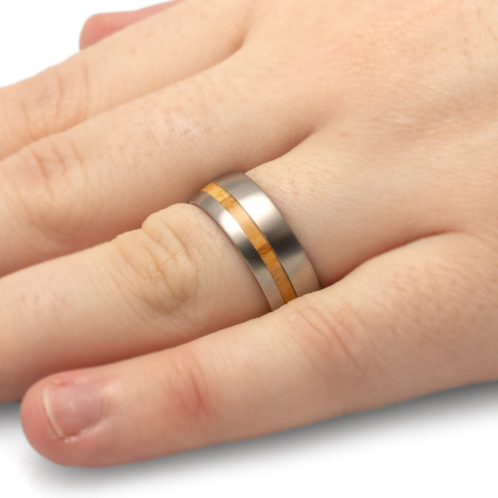 Olive Wood Wedding Ring with Wood Sleeve and Pinstripe-1430 - Jewelry by Johan