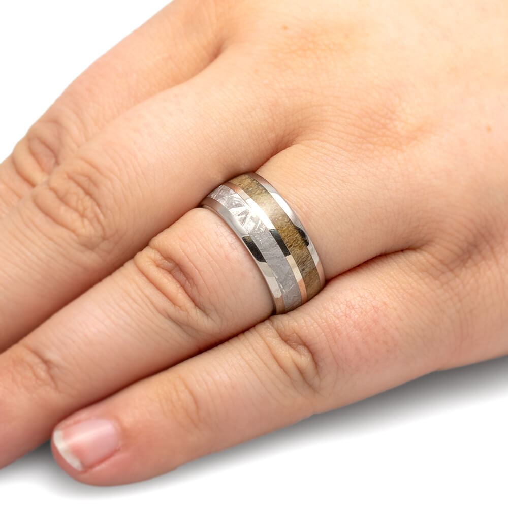 Antler And Meteorite Ring With White Gold Pinstripe-1440 - Jewelry by Johan