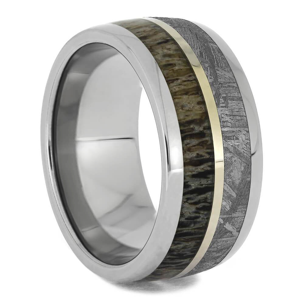 Antler & Meteorite Ring With Gold Pinstripe - Jewelry by Johan