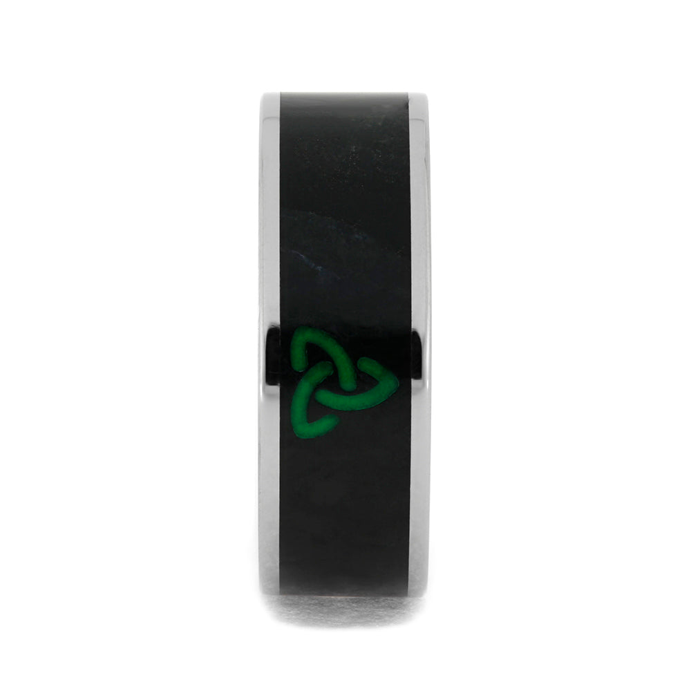 Jade Ring Engraved with Trinity Knot, Titanium Band-1447 - Jewelry by Johan