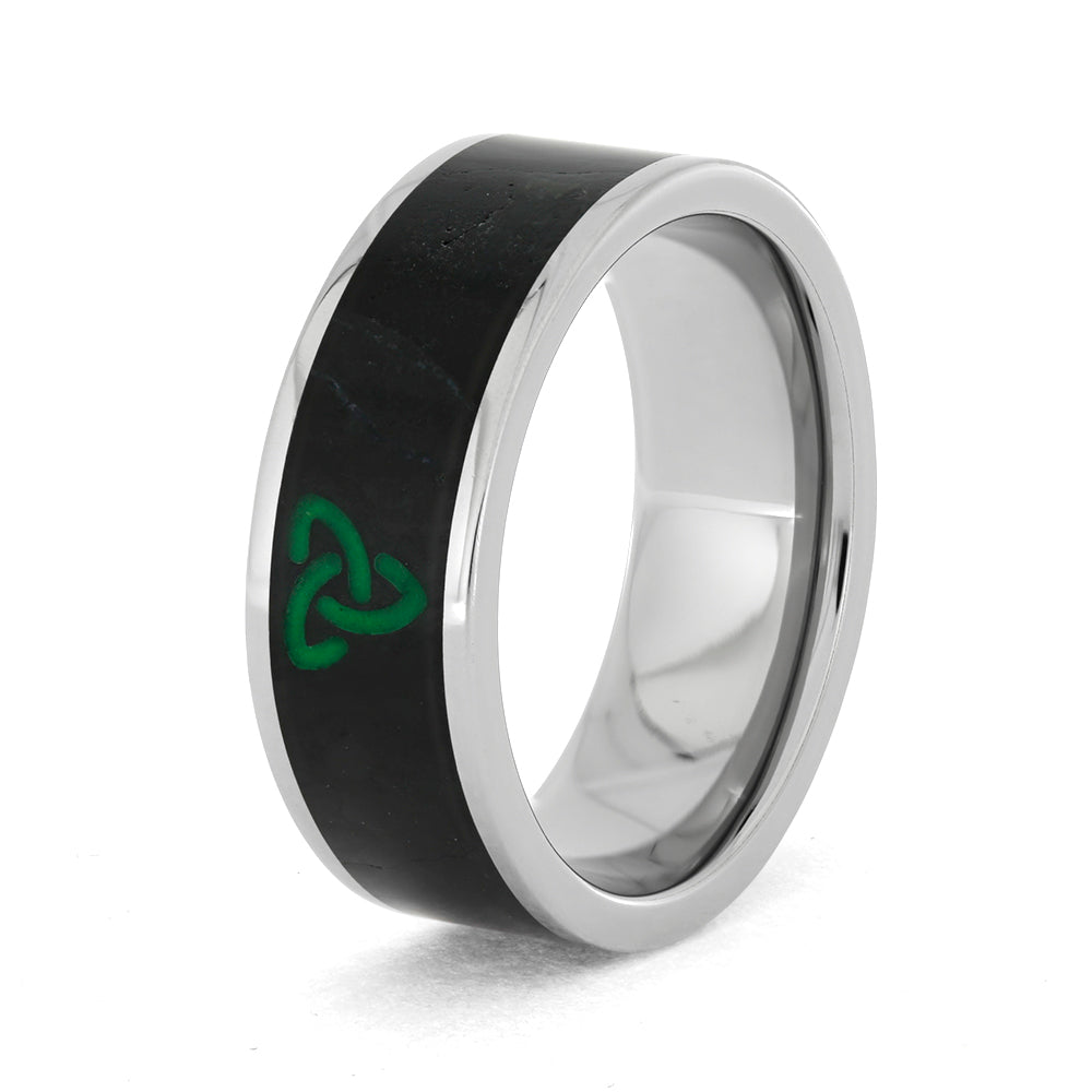Jade Ring Engraved with Trinity Knot, Titanium Band-1447 - Jewelry by Johan