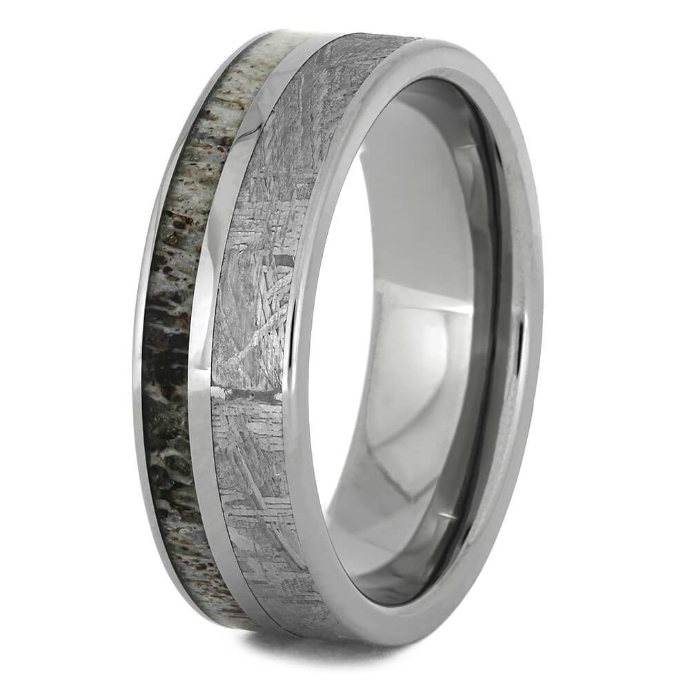 Gibeon Meteorite Ring with Deer Antler Inlay-1448 - Jewelry by Johan