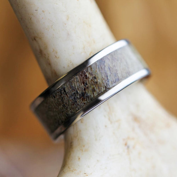 Custom Titanium Wedding Band With Deer Antler Inlay