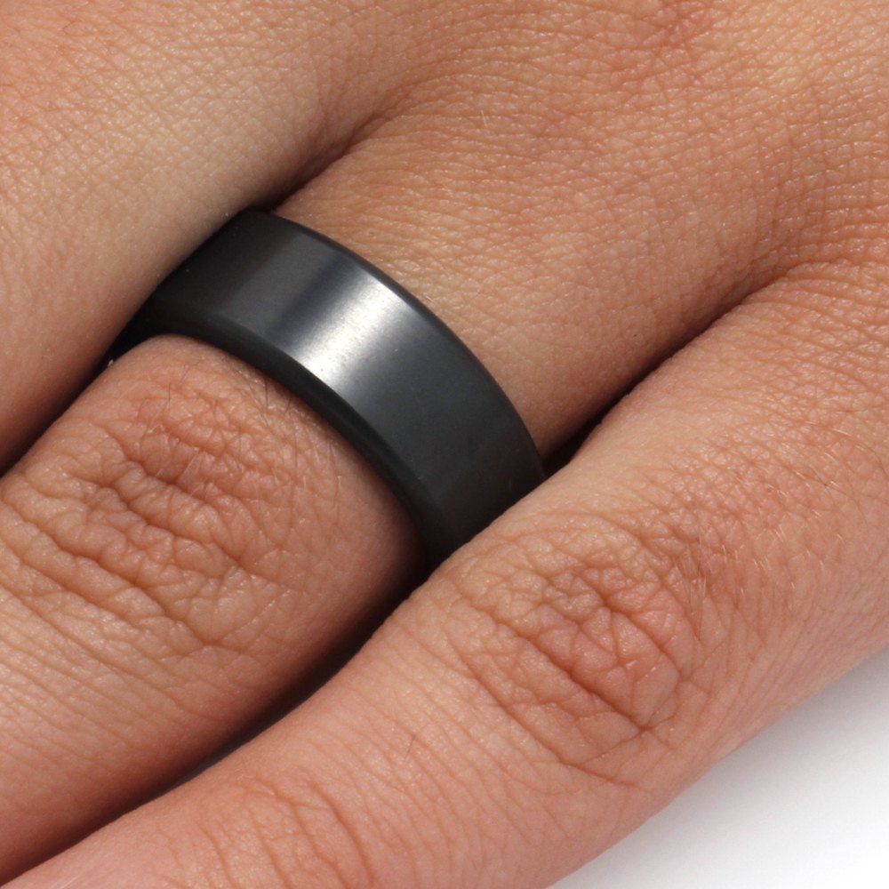 Elysium Ring with Beveled Profile, Black Ring with Matte Finish