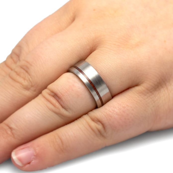 Titanium Ring Inlaid with Honduran Rosewood Burl Wood-1521 - Jewelry by Johan