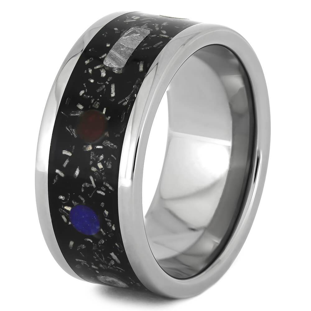 Planet Ring With Gibeon Meteorite And Real Stardust™ On Titanium Band-1554 - Jewelry by Johan