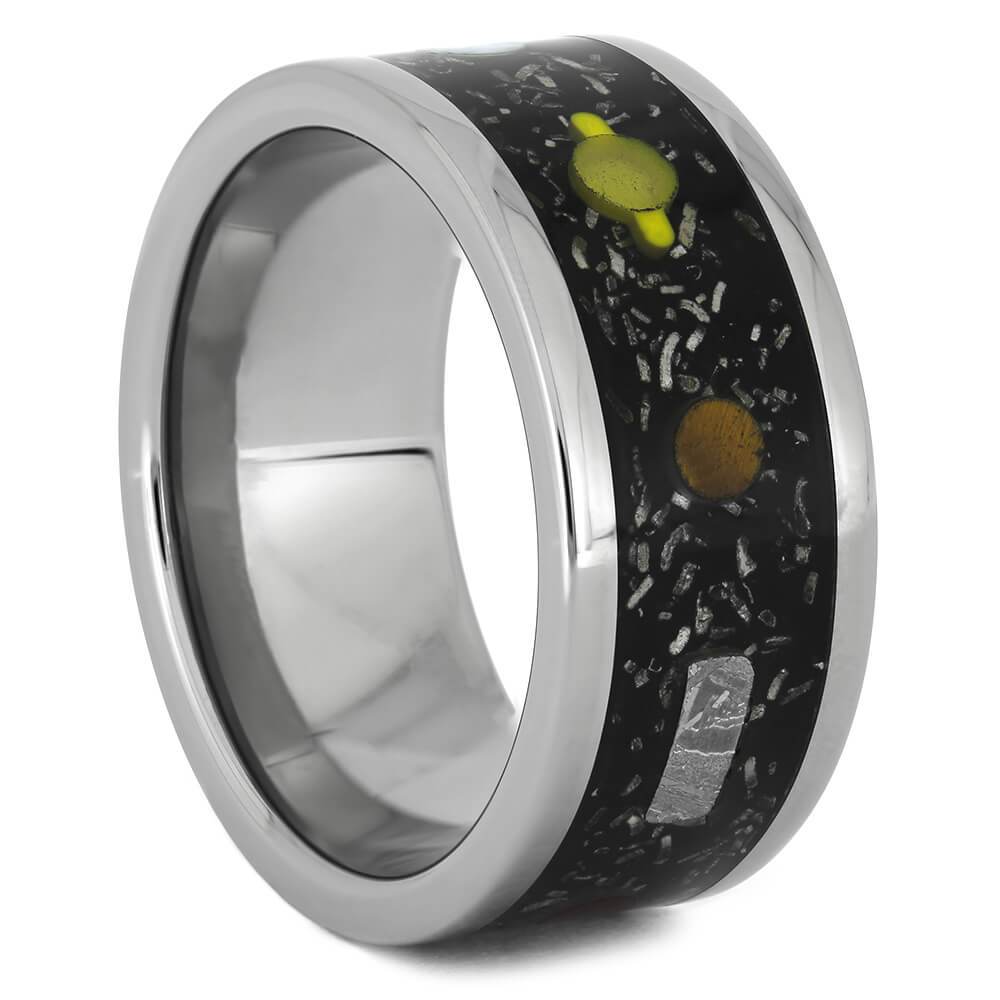 Planet Ring With Gibeon Meteorite And Real Stardust™ On Titanium Band-1554 - Jewelry by Johan