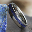 Lapis Lazuli Ring, Titanium Wedding Band With Round Profile