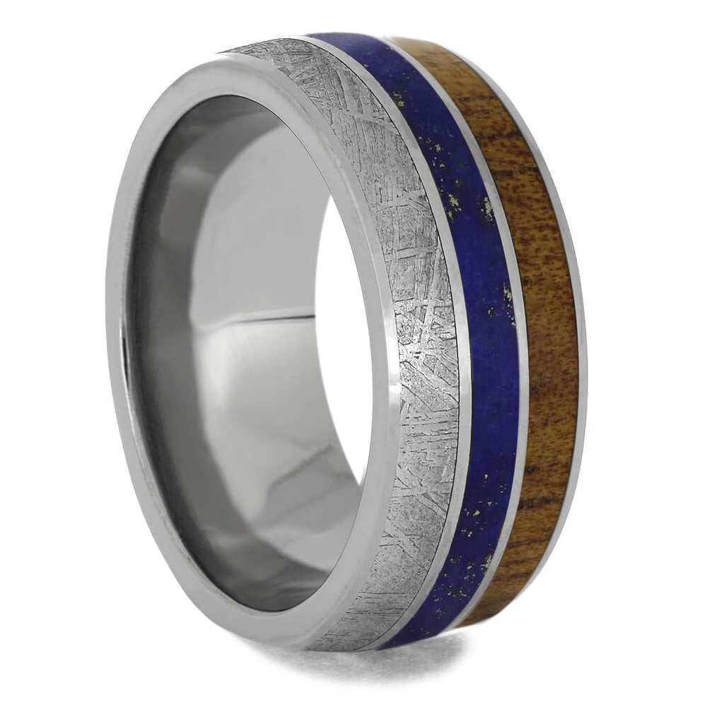 Meteorite Inlay Ring, Lapis Lazuli and Koa Wood Pinstripe-1594 - Jewelry by Johan