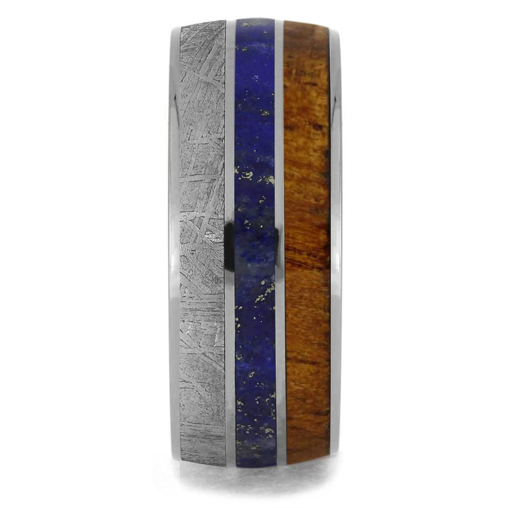 Meteorite Inlay Ring, Lapis Lazuli and Koa Wood Pinstripe-1594 - Jewelry by Johan
